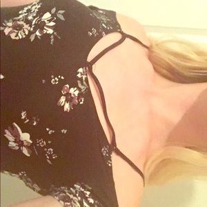 Cute Black summer Dress with Floral Print. Small.